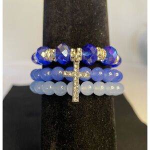 Women’s Bracelets. Three Individual Stretchy Blue Bead Bracelets. NWT